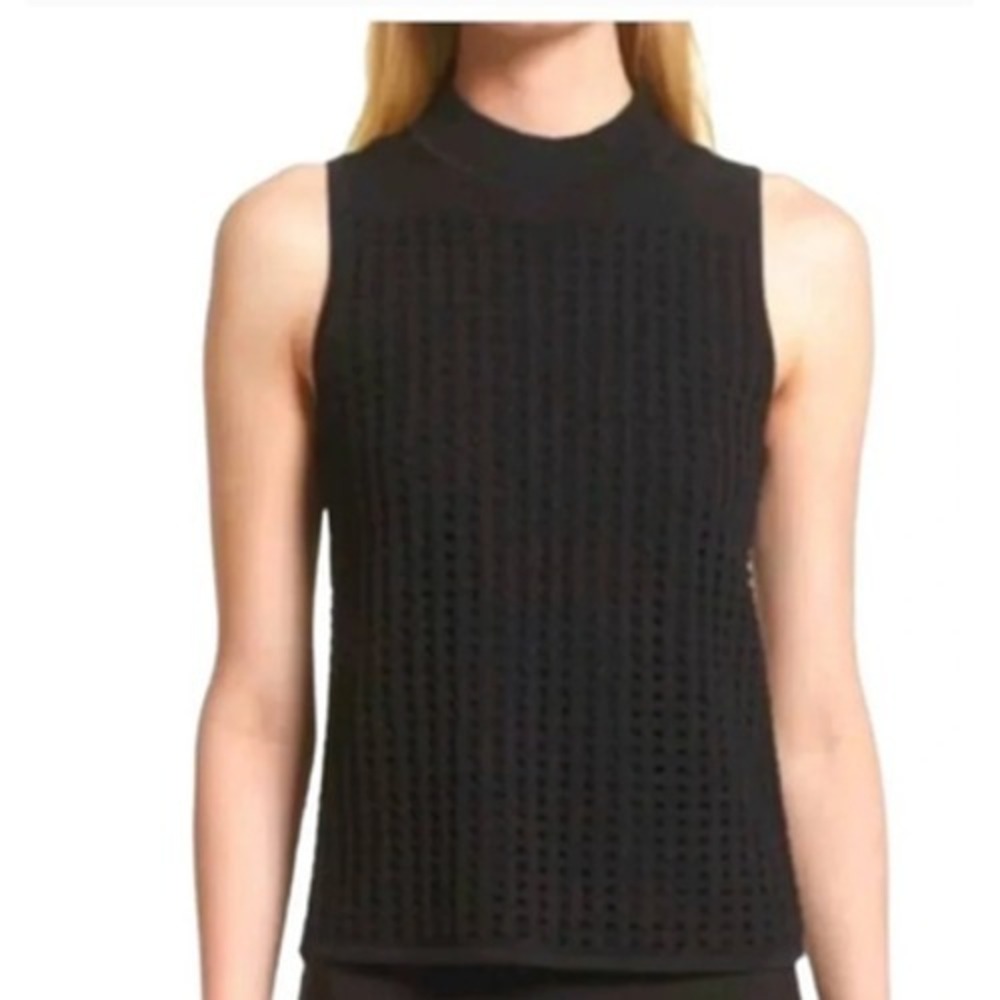 Rag & Bone Large Black Ingrid Eyelet Mock Neck Sleeveless Sweater Top Shirt